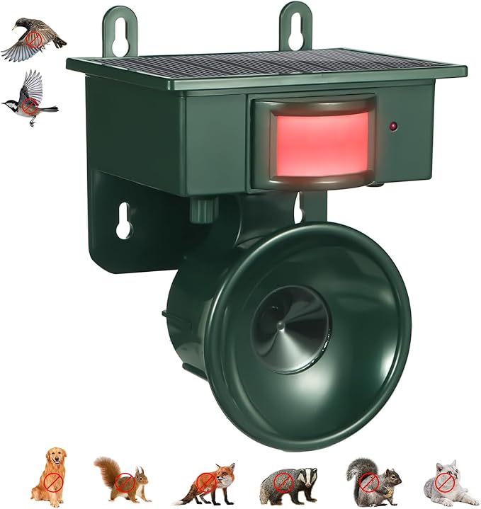 New Solar Ultrasonic Bird Repellent Devices IP65 Bird Repeller Outdoor Motion Activated Bird Deterrents for Outside Pigeon Repellent Woodpecker Goose Deterrent for Rooftops Porch Patio Balconies