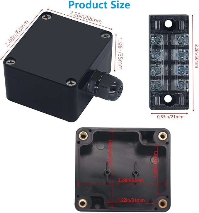Project BoxI P67 Outdoor Waterproof Box Electronic Junction Box with 15A 600V Barrier Terminal 1IN/1Out Electrical Boxes 2.5x2.3x1.4 inch