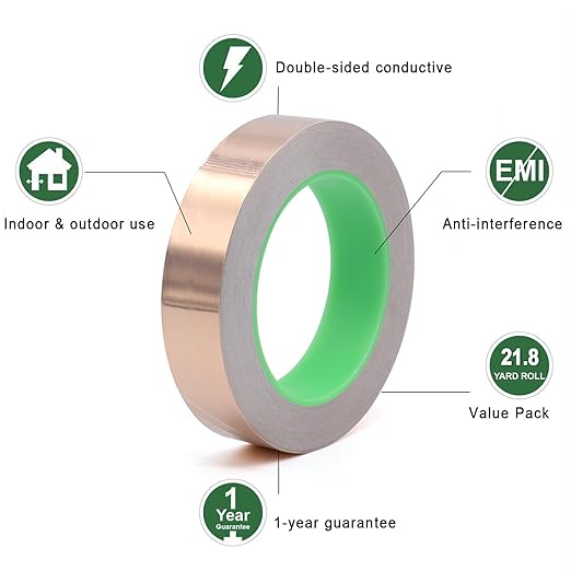 BOMEI PACK Copper Tape 2 Pack 1.97mil x 1inch x 66ft with Conductive Adhesive for Guitars and Shielding, Slugs,Stained Glass, Electrical Repairs, Grounding