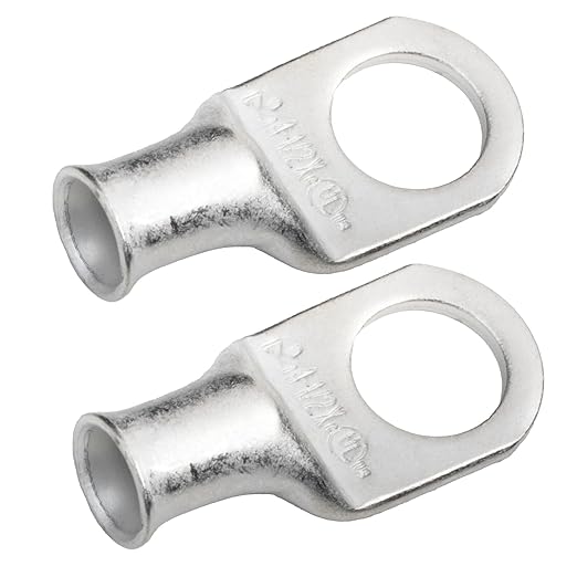 SELTERM 2pcs 4 AWG-1/2" Stud Tinned Copper Wire Lugs, Heavy Duty Battery Cable Ends,4 Guage Ring Terminals, UL Battery Lugs Marine Grade Copper Eyelets Electrical Battery Terminal Connectors