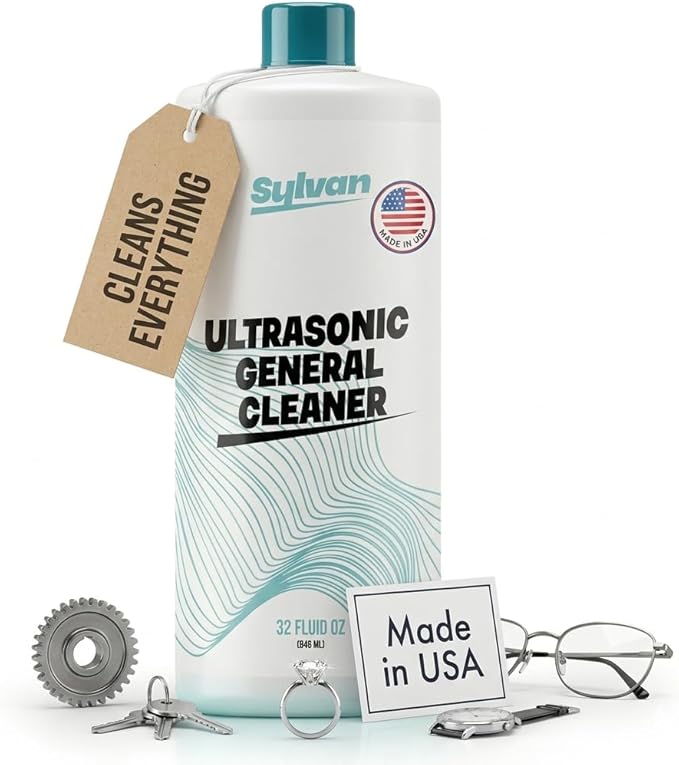 Ultrasonic Cleaner Solution Concentrate + Free Cleaning Cloth | Makes 50 Gal. | Made in The USA | For All Ultrasonic Machines | Cleaning Liquid 32 Oz.