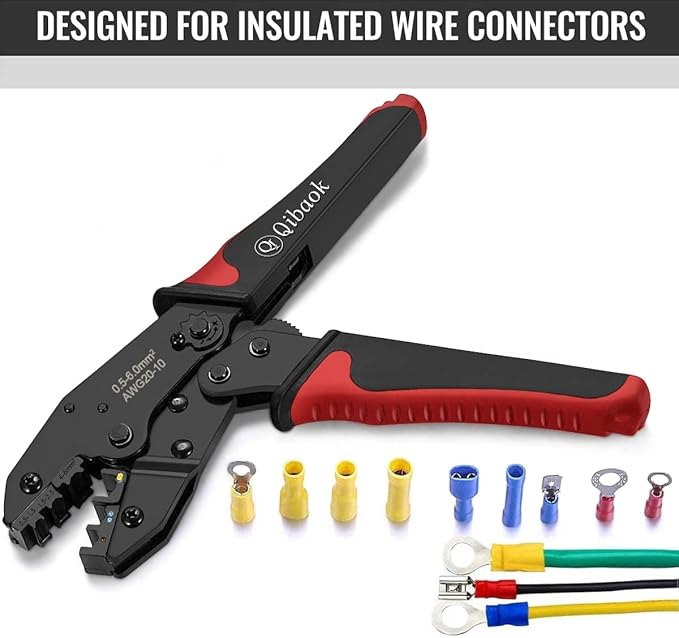 Wire Crimper Tool Qibaok Ratcheting Insulated Wire Terminal Connectors Crimping Tool for AWG22-10
