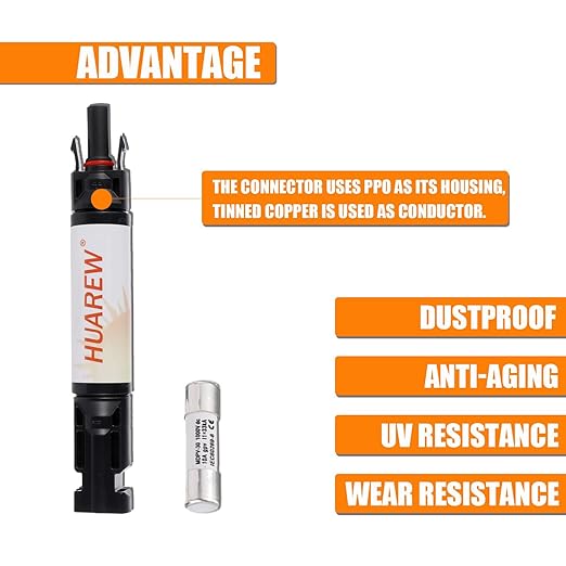 10A Solar Fuse Holder, Black, with Fuse, IP67 Waterproof, 1000V 10A, MC4 Compatible