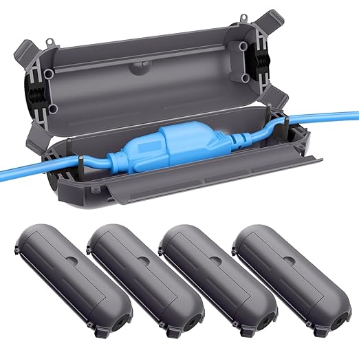 QUOBAS 5 Pack Outdoor Electrical Box, Waterproof Extension Cord Cover，Weatherproof Connection Box with Sealing Gasket for Outlets, Plugs, Christmas Lights & Power Tools, Gray