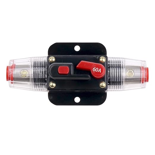 12V-24V DC 60A Fuse Holder Fuse Inverter Circuit Breaker Fuse Manual Reset for Boat Car Audio Stereo Switch and Solar Inverter System 60 Amps
