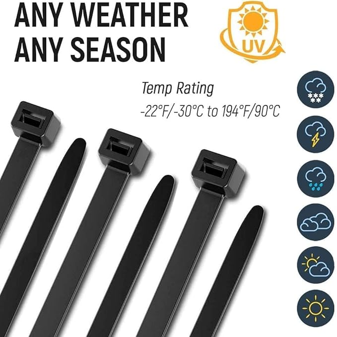 ALBO Black Zip Ties 14 Inch Plastic Cable Ties 1000 Pack Tie Wraps Heavy Duty 75lb UV Resistant Nylon Wire Ties