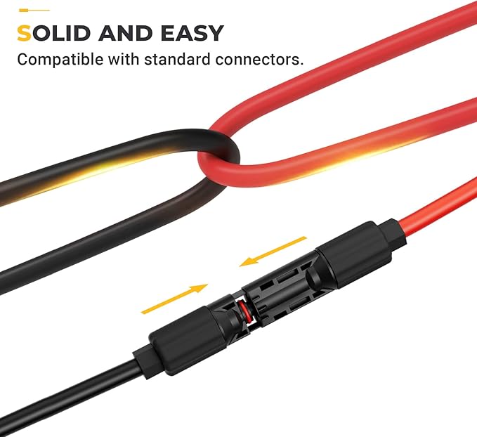 BougeRV 3 Feet 8AWG Solar Extension Cable with Female and Male Connector with Extra Pair of Connectors Solar Panel Adaptor Kit Tool (3FT Red + 3FT Black)