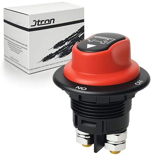 Jtron Battery Disconnect Switch Max.32V DC 100A Cont 150A INT Battery Switches for Boatsh for Car Off-Road Vehicle Truck Boat RV Marine(ON-OFF/100A)