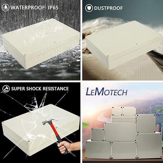 LeMotech Waterproof Dustproof IP65 ABS Plastic Junction Box Universal Electric Project Enclosure Pale Gray 10.4 x 7.2 x 2.4 inch (263 x 182 x 60 mm)
