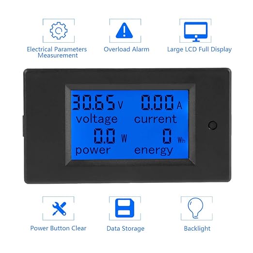 PZEM-051 LCD Display DC 6.5-100V Digital Electric Power Energy Voltage Current Meter Power Energy Battery Monitor Amperage Meter Gauge with Built-in Shunt(50A Shunt)