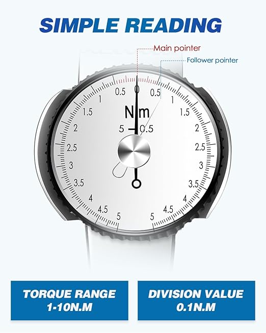 NEWTRY Dial Torque Wrench, 0.5-5N.m Dial Indicator Torque Wrench with Sockets Set (4-14mm), Precision Torque Meter, 1/4 inch Pound Dial Torque Wrench Torque Force Tester