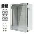 Junction Box IP65 Waterproof ABS Plastic Enclosure Hinged PC Clear Cover Electrical Project Box with Mounting Plate, Wall Brackets, Cable Glands 15.7" x 11.8" x 7.1"
