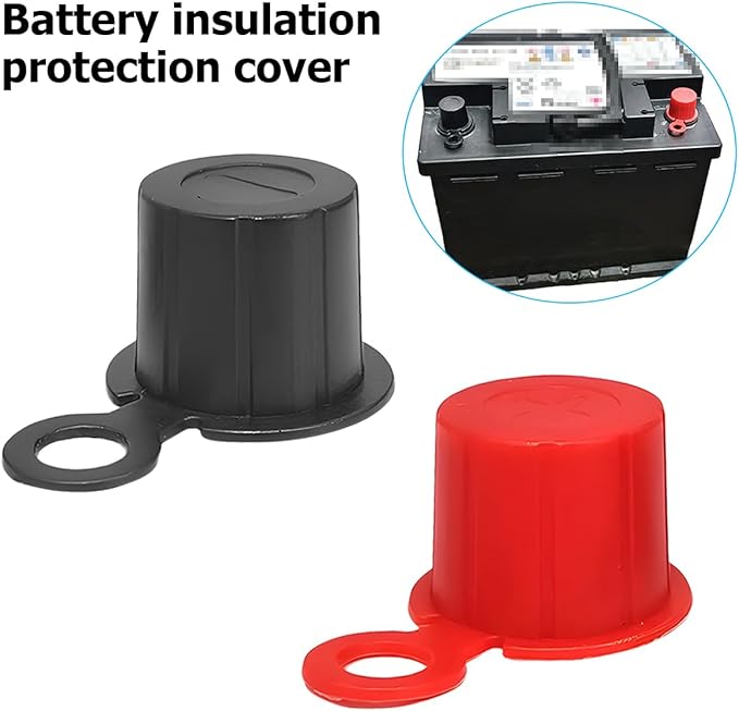 Mandark Car Battery Terminal Cover, 4PCS Vehicle Battery Top Post Cap with Washers, Automotive Battery Stud Terminal Insulator Protector Accessories, Universal for SUV, Sedan, Truck (Black/Red)