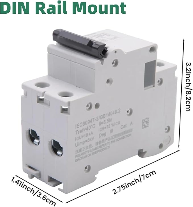 Low-Voltage DC Miniature Circuit Breaker for Solar Panels Grid System - din Rail Mount, 2P 250V Breaker DC Circuit Amp Solar Double Pole (32A)