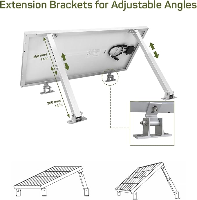 HQST Adjustable Solar Panel Tilt Mount Brackets, 30 inch Support Solar Panels with 150W or More for Boats, RV, Roof Off Grid System