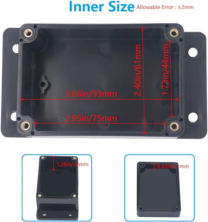 Project Box ABS Black Electrical Boxes IP67 Outdoor Waterproof Junction Box Electronic with Mounting Ears Includes Cable Glands for DIY Project 3.9 x 2.7 x 2 inch (100x68x50mm)
