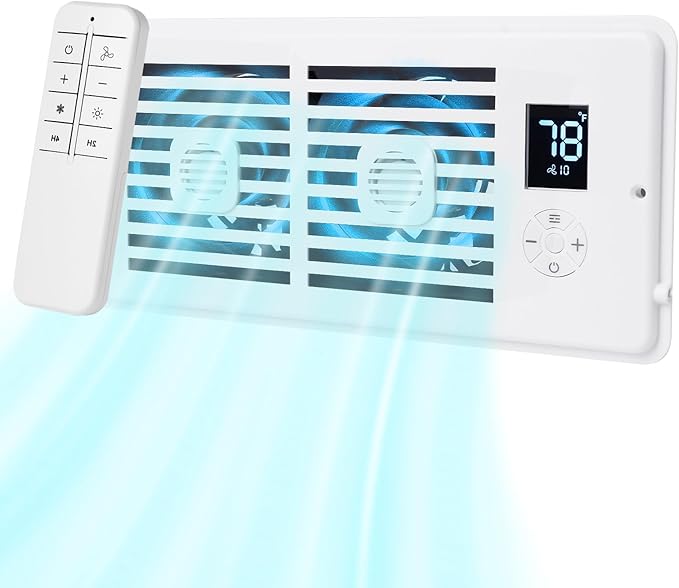 Smart Register Booster Fan, White, 4x10 Inch, Ultra Quiet Dual-Ball Bearing, 10-Speed Thermostat, HVAC Vent Airflow Enhancer for Heating and Cooling