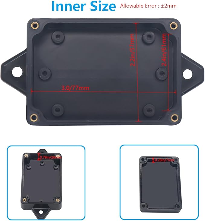Project Box ABS Black Electrical Boxes IP67 Outdoor Waterproof Box Electronic Junction Box Power Enclosure with Cable Glands for DIY Project with Mounting Ear 3.3 x 2.3 x 1.3inch