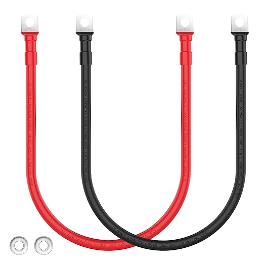 VOLTWORKS 1/0 AWG Gauge Red + Black Pure Copper Battery Inverter Cables Solar, RV, Car, Boat 2ft 3/8 in Lugs