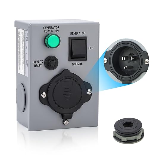 BlueFire 15 Amp Manual Generator Transfer Switch, Pre Punched Detachable Holes, Weatherproof Generator Inlet Box with Circuit Breaker, with LED Light Indicator for Generator Outdoor Indoor, ETL Listed