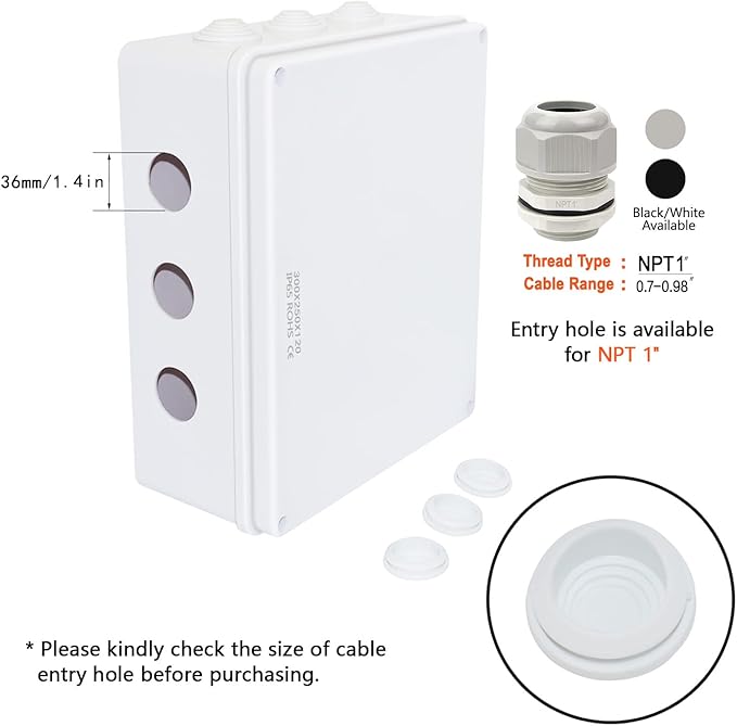 LeMotech ABS Plastic Dustproof Waterproof IP65 Junction Box Universal Electrical Project Enclosure White 11.8 x 9.8 x 4.7 inch (300 x 250 x 120 mm)