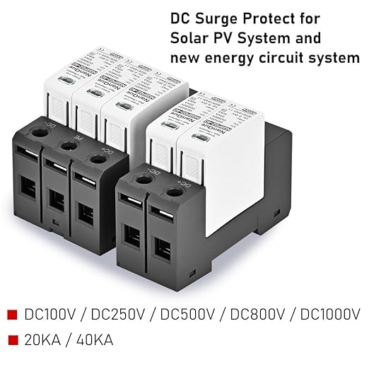 DC SPD Surge Protector for 100V-1000V PV Systems, 2-Pole 40kA T2 Level, Replaceable Module, Solar Panel Lightning Protection, Overvoltage Protection (250V)