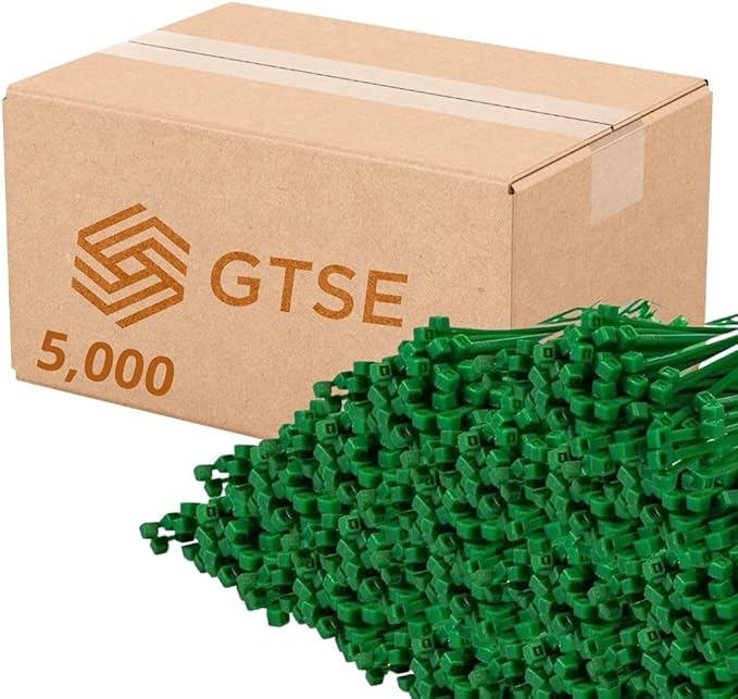 GTSE 4 Inch Green Zip Ties, 5,000 Bulk Pack, 18lb Strength, UV Resistant Small Nylon Cable Ties, Self-Locking 4" Tie Wraps