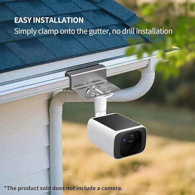Pan-Tilt Gutter Mount for Eufy Cameras/Arlo Solar Panels, 360° Adjustable Stainless Steel Bracket, No-Drill Install, Weatherproof, Fits Eufy S220/C210/eufyCam 3/S330