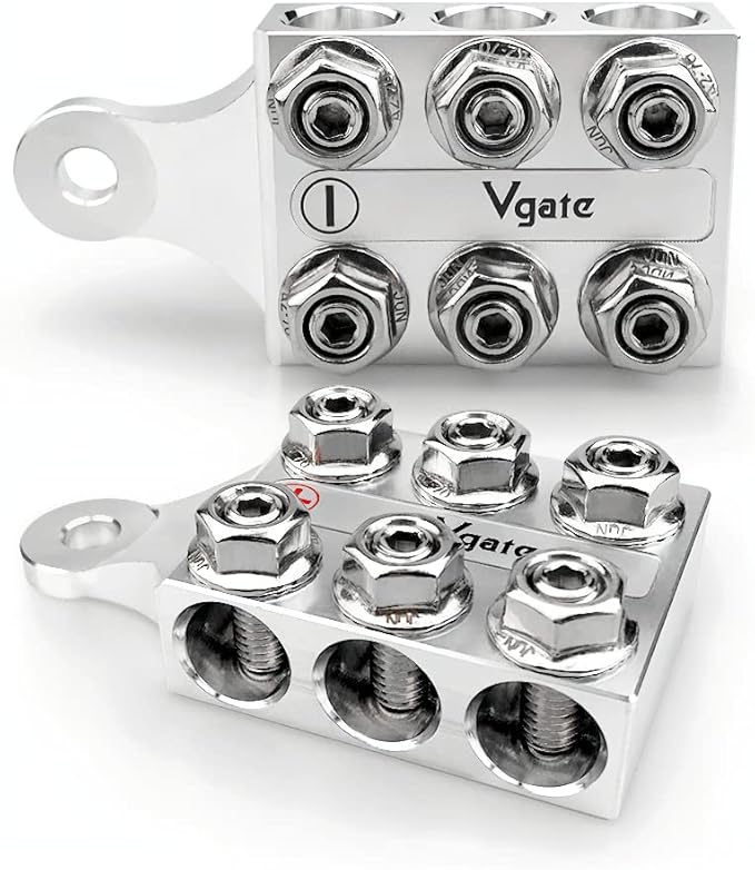 Vgate 12-Way Post Terminal Distribution Block Bus Bar, 8AWG up to 4/0(XL) AWG Gauge, for Lithium or AGM Lead Acid Battery with Bolt Down Ends or Threaded Studs, M8 or 5/16”-18
