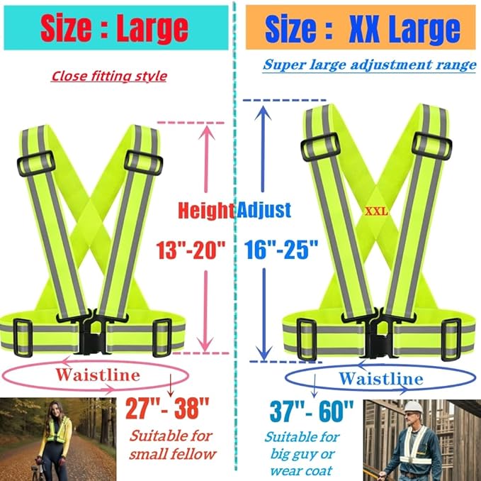 High Visibility straps |Safety Vest |Adjustable & Elastic | Reflective Running Gear for Jogging,Walking,Cycling,Construction Workers,Motorcycle,Men,Women (1, XXL-YELLOW)
