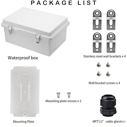 Waterproof Electrical Box, IP67 Junction Box Stainless Steel Latch Hinged Grey Cover Project Enclosure with Wall Bracket 10.2" x 6.3" x 3.9"
