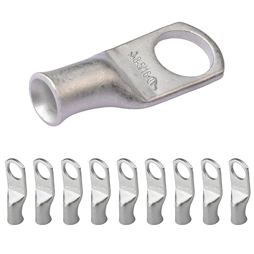 SELTERM 10pcs 8 AWG-5/16" Stud Tinned Copper Wire Lugs, Heavy Duty Battery Cable Ends,8 Gauge Ring Terminals, UL Battery Lugs Marine Grade Copper Eyelets Electrical Battery Terminal Connectors