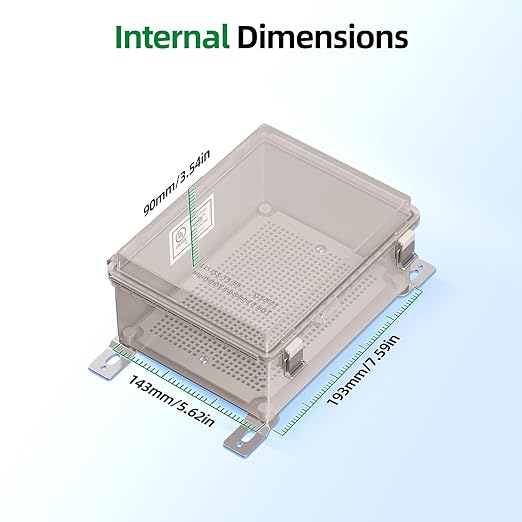 UL Certified Junction Box, NEMA 6 Weatherproof 94V-0 Flame Retardant, Plastic Electrical Enclosure for Industrial Projects, Includes Mounting Plate (Grey Cover, 8.6"×6.7"×4.3")