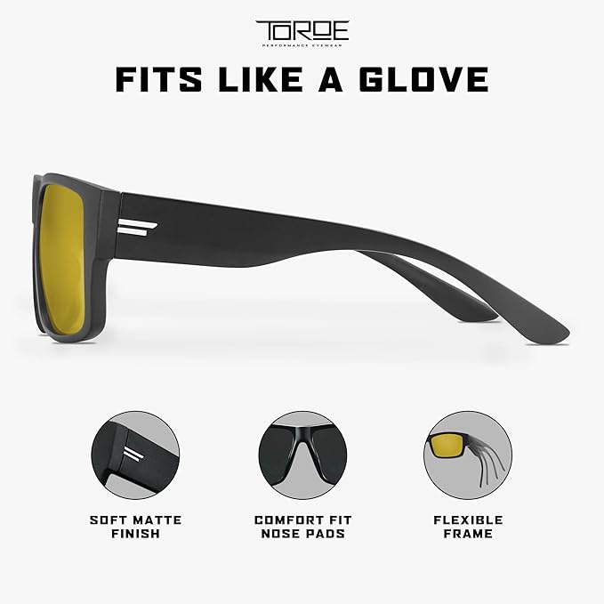 TOROE Z87+ Polarized Safety Sunglasses Matte Black TR90 Frame, ANSI Rated Lens