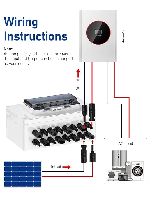DIHOOL Solar Panel Disconnect Switch 4 String 30 Amp DC Circuit Breaker Box 4 in 4 Out Solar Combiner Box