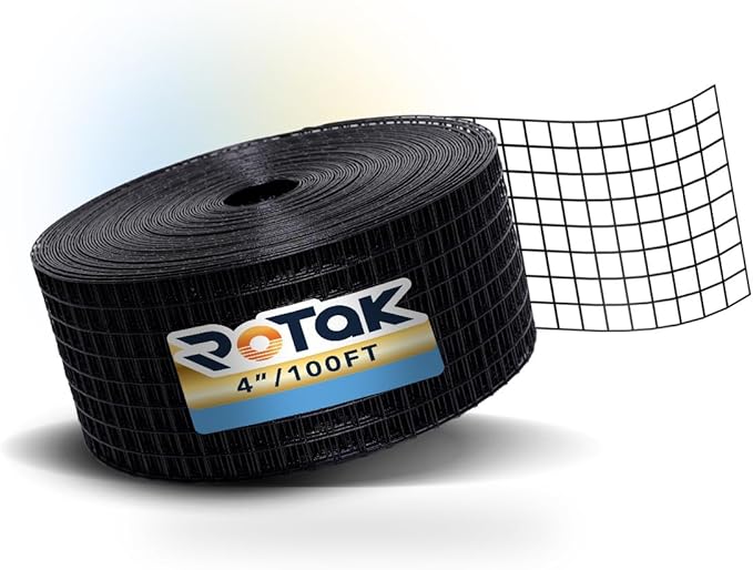 ROTAK Critter Guard - 4in x 100ft Solar Panel Bird Guard - Galvanized Black PVC Coated ½ inch Wire Roll Mesh (4" x 100')