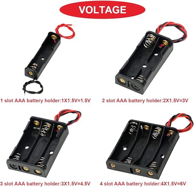 12Pack AAA Battery Holder Bundle with Leads 3 pcs 1 AAA Battery Holder 1.5V,3 pcs 2 AAA Battery Holder 2*1.5V,3 pcs 3 AAA Battery Holder 3*1.5V,3 x 4 AAA Battery Holder 4*1.5V,with Wires