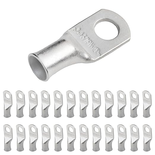 SELTERM 25pcs 4 AWG 5/16" Stud (Wide Pad) Marine Grade Tinned Copper Battery Cable Lugs,4 Guage Ring Terminals,UL Wire Lugs Electrical Battery Cable Ends,Tinned Copper Lugs Battery Terminal Connectors