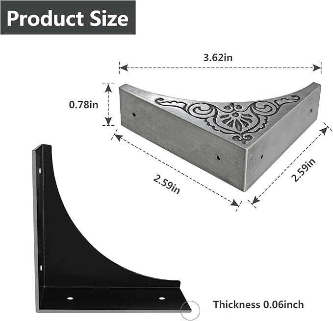 4Pcs Antique Zinc Alloy Box Corner Protector Decorative Furniture Corner Edge Safety Bumpers Cabinets Fireplace Furniture Bumpers (Flower Pattern)