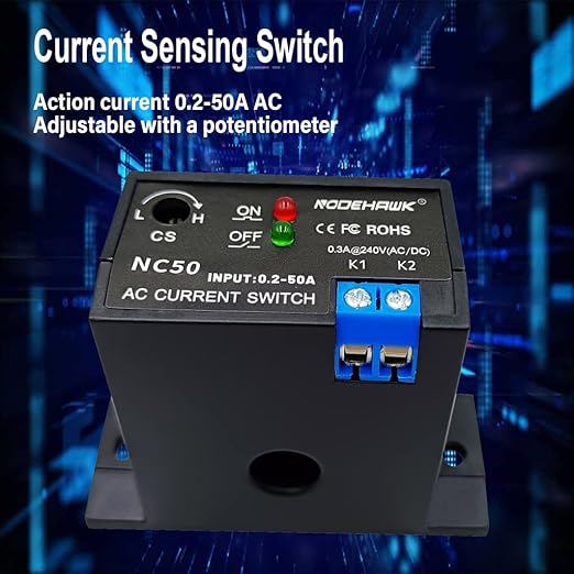 Current Sensing Relay AC Current Sensing Switch 0-50A Normally Closed Current Sensor Monitoring Relay (NC50)