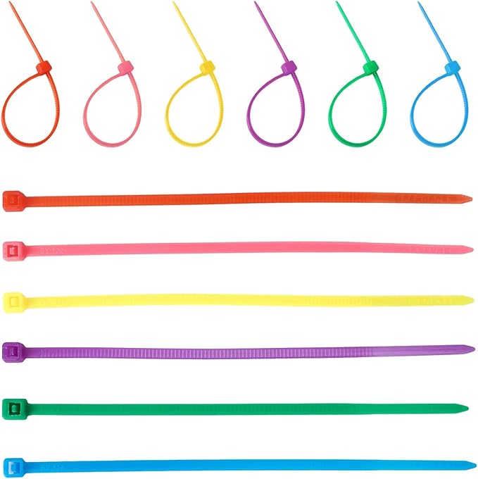 QDiShi 600pcs Small Colored Zip Ties 6 Inch Multi-Color Zip Wire Tie for Deco Mesh Wreath Supplies, Colorful Plastic Ties Yellow, Blue, Red, Green, Pink, Purple Zip Ties (100 per color)