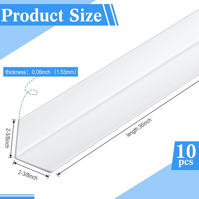 Sasylvia 10 Pcs 2-3/8 x 36 Inches Wall Corner Protector Guards, Avoid Scratching Scuffs, White Vinyl Corner Trim Molding, Easy to Install & Cleaning for Door Countertop Furniture Cabinet Protection