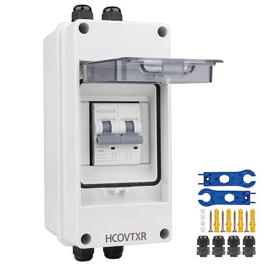 Solar Panel Disconnect Switch 40A 550V,Miniature Circuit Breaker with IP65 Breaker Box IP65 Outdoor Waterproof Disconnect Box for RV, Solar Panel(40A 550V)