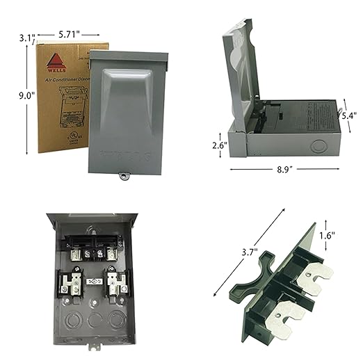 Wells 30AMP Waterproof AC Disconnect Box (No Included Fuse) 120/240VAC Fuse Disconnect Outdoor Metal Box Pull Out Switch for Home and Light Commercial Air Conditioning