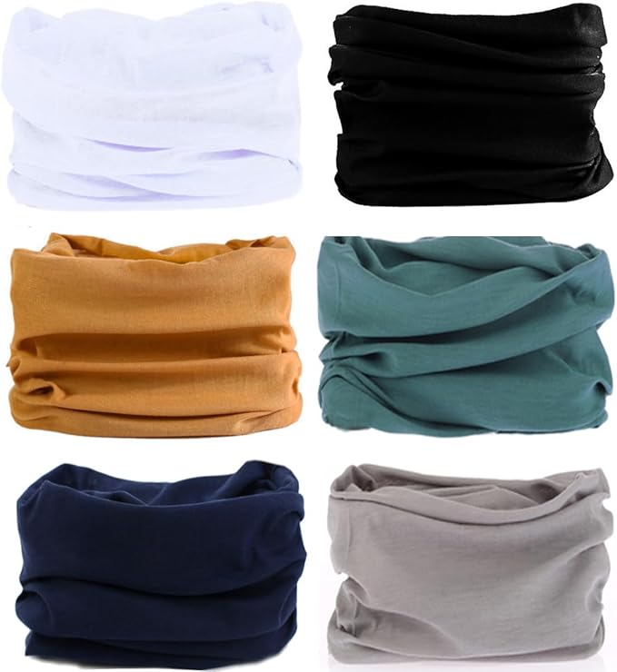 KINREE Neck Gaiter 6 Pack, Multifunctional Headwear UV Protection Breathable Headband Face Mask for Men Women Outdoor Sports