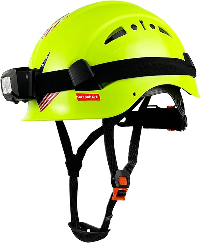 Construction Safety Helmet with Headlight Hard Hat Headlamp Adjustable Ventilation Hardhats Work Head Protection Certified ANSI/ISEA Z89.1