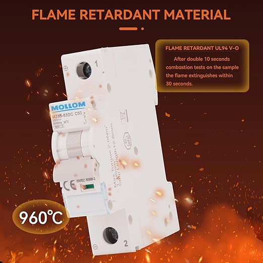 MOLLOM DC 1 Pole Miniature Circuit Breaker, 250V 10Amps, C10 Scene Visualization Custom MCB Thermal Magnetic Trip, 6KA Breaking Capacity DC Disconnect Switch for Solar PV System