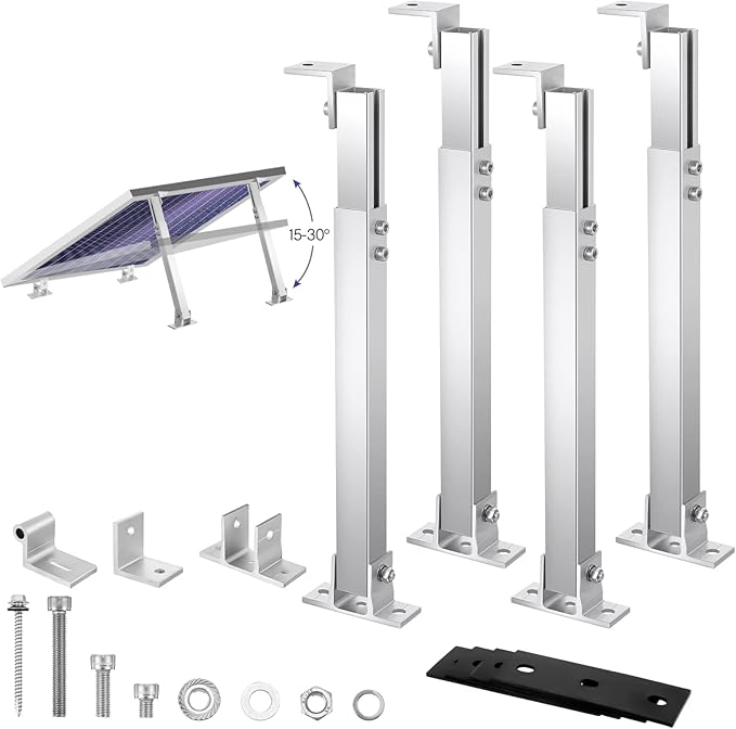 Zonon 4 Pcs Adjustable Solar Panel Tilt Mount Brackets Aluminum Alloy Solar Panel Mounting Supports up to 100 200 300 400 Watt for Flat Surface Roof RV Boat Off-Grid