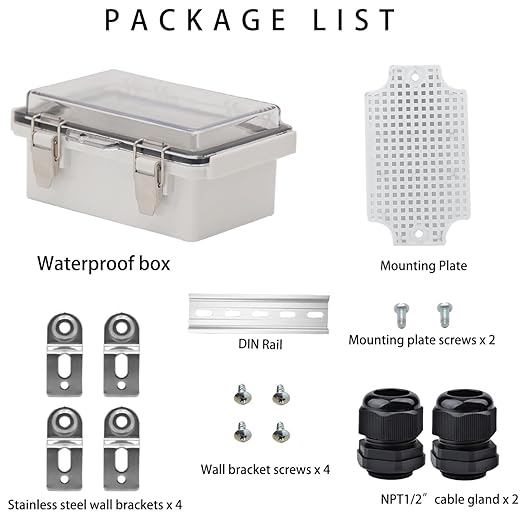 Outdoor Waterproof Electrical Box Junction Box Weatherproof IP67 ABS Plastic Enclosure Switch Router Project Box Electronics Enclosure with Mounting Plate Wall Bracket Clear 5.9"x3.9"x2.8"