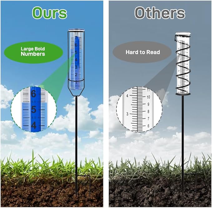 Freeze-Proof Rain Gauge Outdoor with 7 Inch Capacity Plastic Tube, Rain Gauges with Large Clear Number for Garden Patio Lawn Decor, Blue